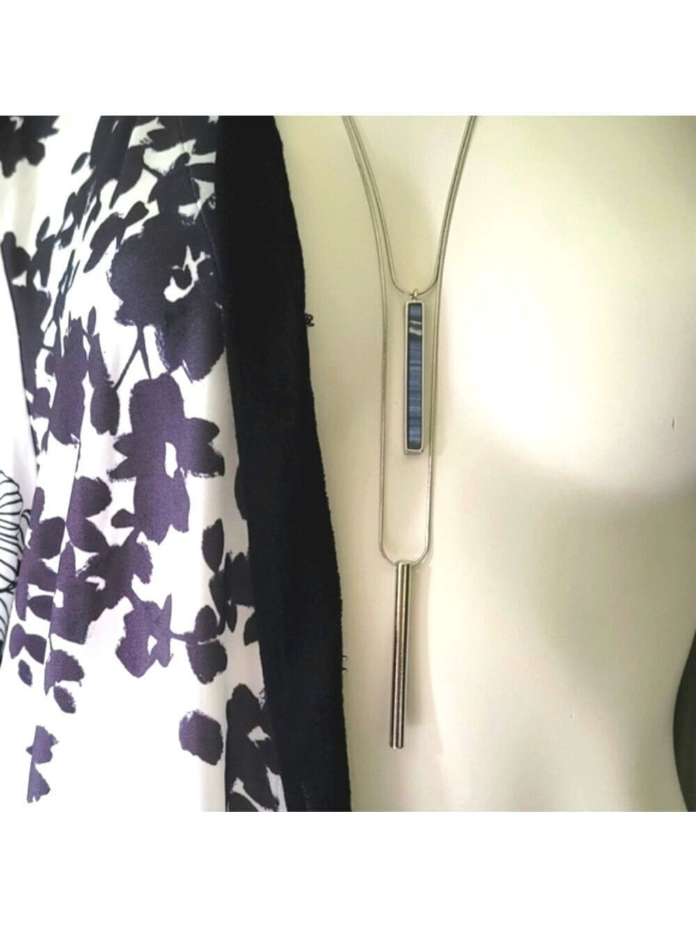 Fashion Necklace Marble Silver Pendant Double Chain